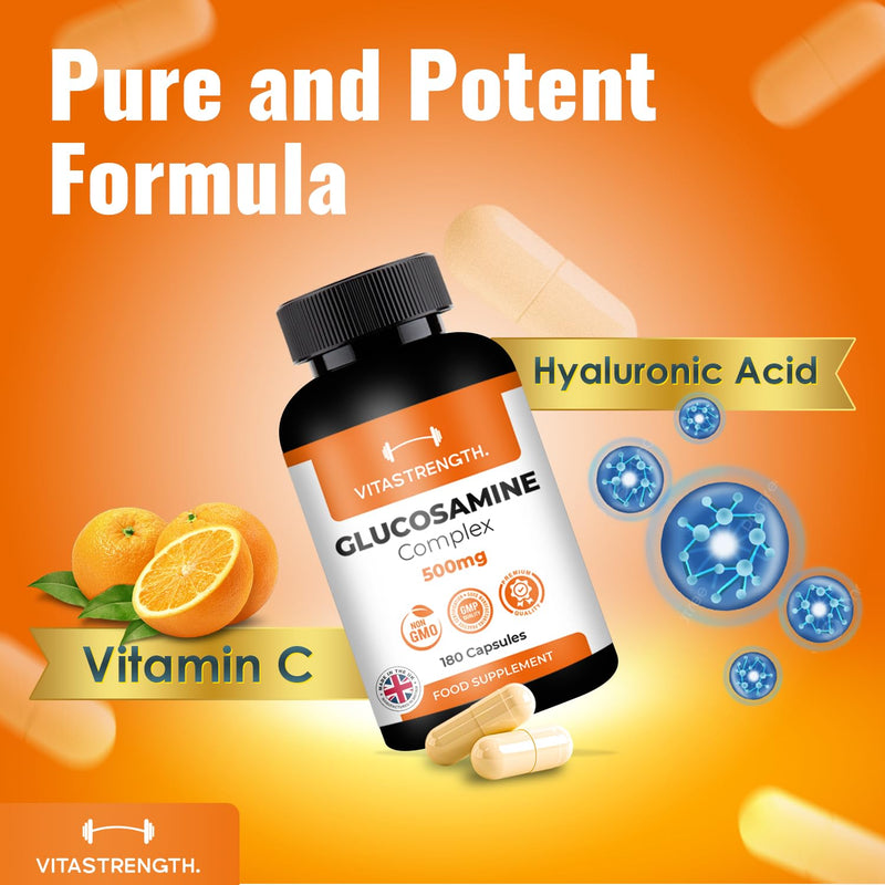 Glucosamine and Chondroitin Complex – 180 High Strength Capsules with MSM, Collagen, Hyaluronic Acid and Boswellia – Contributes to The Maintenance of Normal Immune System – Made in UK