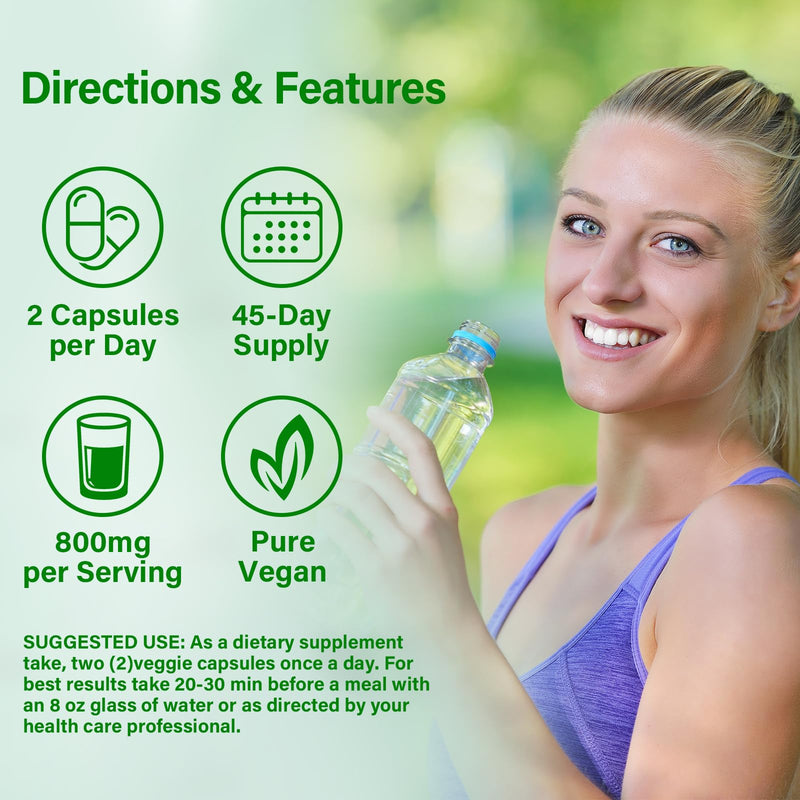 Moringa Capsules | 800mg Pure Moringa Powder Capsules – Supports Energy, Skin & Gut Health, Immune System – Green Superfood with Vitamins & Amino Acids (90 Caps) 90 Count (Pack of 1)