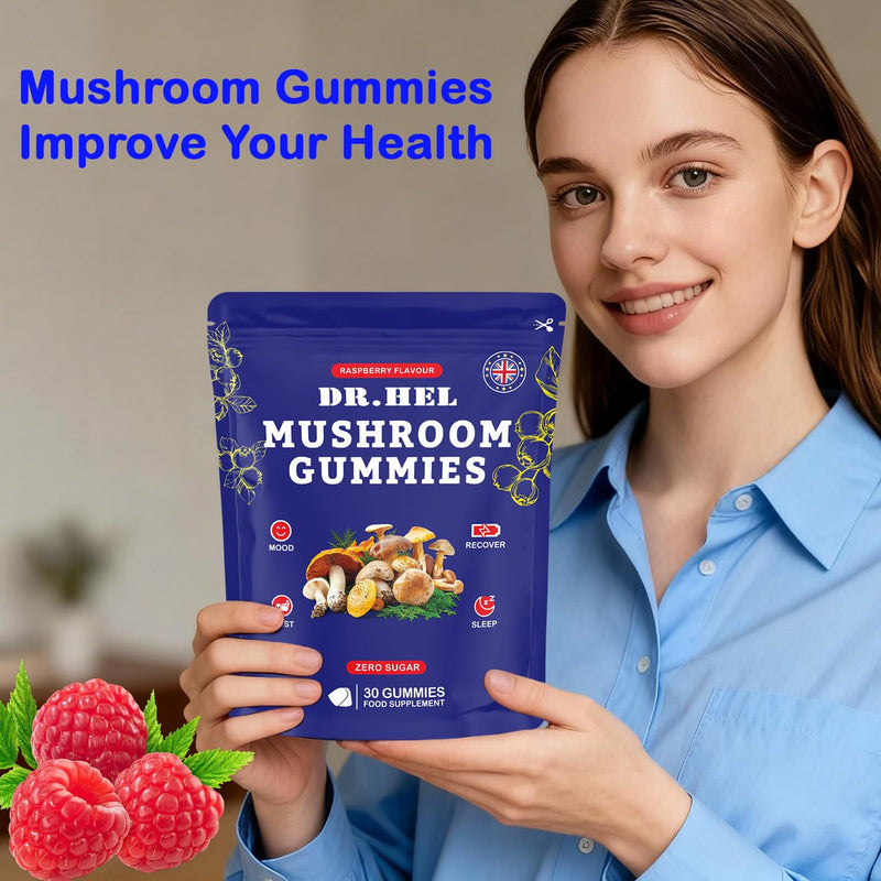 12-in-1 Mushroom Gummies with Lion’s Mane: Enhance Energy & Focus Mushroom Supplement, Reish, Raspberry Flavor, 30 Gummies
