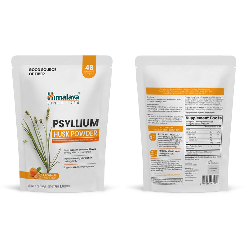 [Australia] - Himalaya Orange Psyllium Husk Powder, Daily Fiber Supplement for Regularity & Digestive Support, Sugar Free, Gluten Free, Vegan, No Artificial Colors, Easy-to-Mix,12 oz (340 g) 