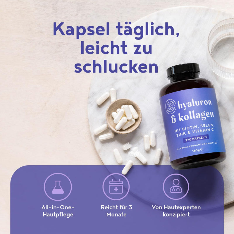 [Australia] - Hyaluronic & collagen complex | 270 capsules | Highly dosed with hyaluronic acid, biotin, selenium, zinc, vitamin C & bamboo extract | Hyaluronic Collagen Complex | Skin, hair, nails | Alpha Foods Collagen with Biotin 