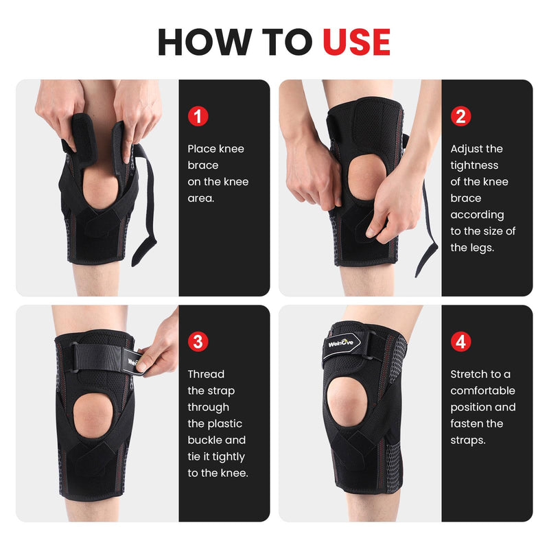 Welnove Professional Hinged Knee Brace - Adjustable Dual Hinges with Side Stabilizers, Open Patella Design - Knee Support for Joint Pain Relief, Arthritis, Meniscus, ACL, PCL（Small） Small
