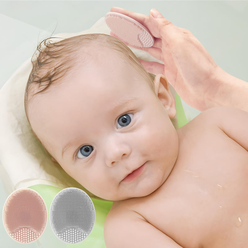 [Australia] - PandaEar Baby Bath Rinse Cup, Silicone Baby Shampoo Rinser with 2 Pack Cradle Cap Brush for Kids Toddler Body Washing (Grey) Grey 