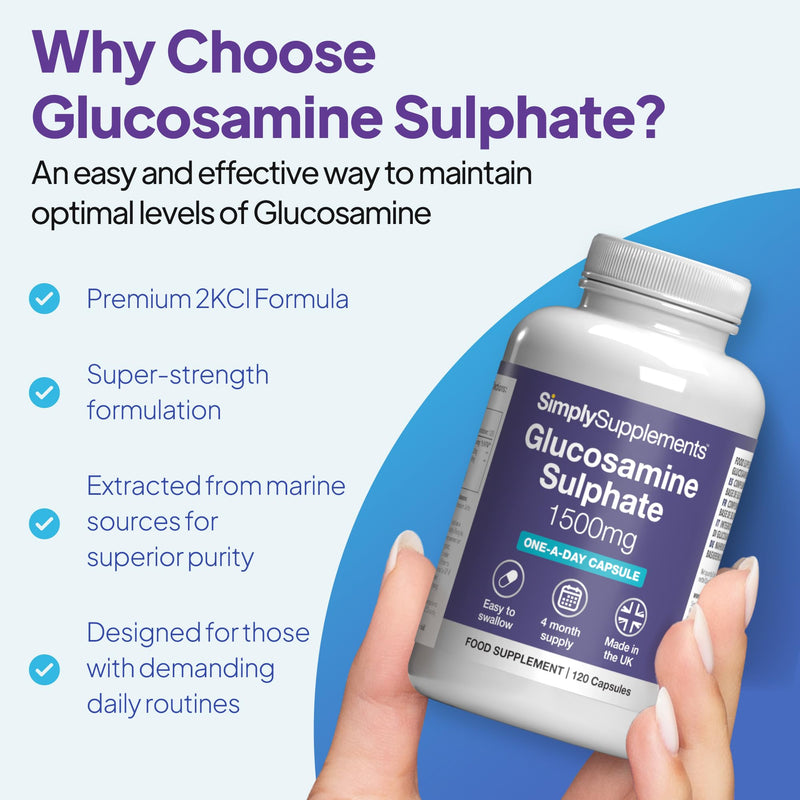 Glucosamine Sulphate 1500mg | Supports Natural Glucosamine Levels | High-Strength 2KCl Formula | One-a-Day Convenience | 120 Capsules = 4 Months' Supply | GMP-Certified & UK-Made Unflavoured 1 count (Pack of 120)