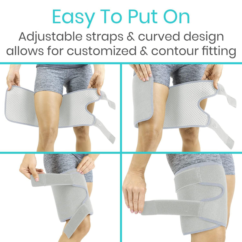 [Australia] - Vive Thigh Brace - Hamstring Quad Wrap - Adjustable Compression Sleeve Support for Pulled Groin Muscle, Sprains, Quadricep, Tendinitis, Workouts, Sciatica Pain and Sports Recovery - Men, Women (Grey) Gray 1 