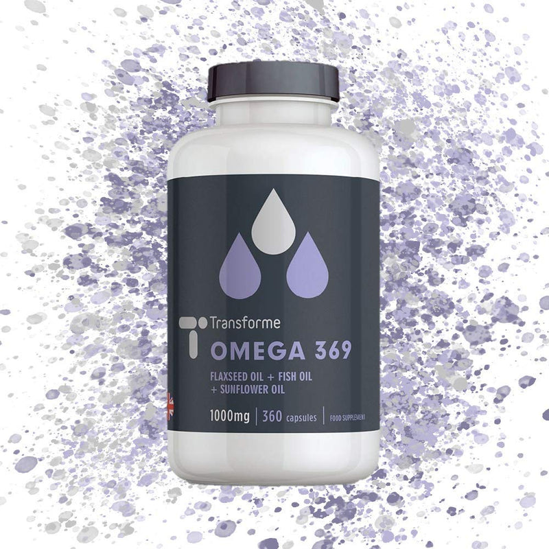 Omega 3 6 9 Fish Oil 1000mg 180 Capsules, Fish, Flaxseed & Sunflower Seed Oils, EPA, DHA, ALA, LA, Oleic Acid, Gluten Free, by Transforme
