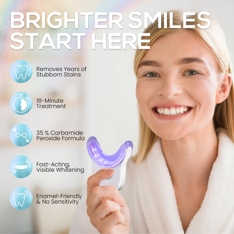 [Australia] - Venus Visage LED Teeth Whitening Kit with 4X 35% Carbamide Peroxide Teeth Whitening Gel Syringes, 2X Remineralization Gel Syringes, Whitener Trays, LED Whitener Device & Shade Guide Kit with Syringes 