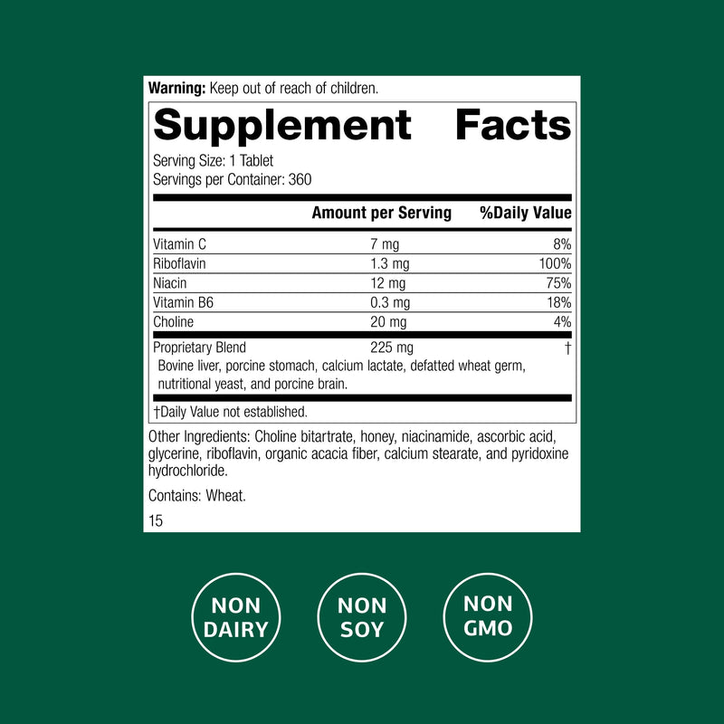 Standard Process Cataplex B2, Nervous System & Brain Health, 360 Tablets | Supplement for Nervous System Support, Brain and Nerve Health, Excellent Source of Vitamin B2 and B6, Non-Dairy and Non-Soy Unflavored 360 Count (Pack of 1)