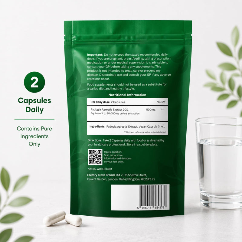 Fadogia Agrestis 10,000mg Equivalent - 120 Vegan Capsules | High Potency Natural Performance & Sports Supplement | Muscle Building & Recovery Support