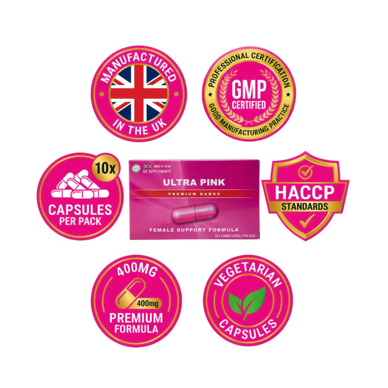10 x 400mg NEW Advanced Formula -Ultra Pink Premium Female Vitality Capsules | 400mg | 10 Capsules | Maca, Ginseng, Rhodiola & Fenugreek Blend | Women’s Wellness Support