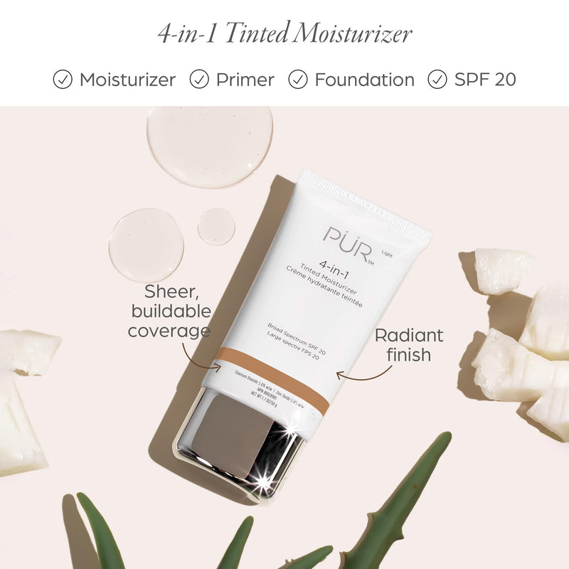 PÜR MINERALS 4-in-1 Tinted Moisturizer With SPF 20 - Hydrating Face Moisturizer, Primer, & Foundation With Shea Butter, Aloe Vera & Vitamin B3 - Vegan Friendly - Free of Paraben, Gluten & BPA 04. MP3/Medium