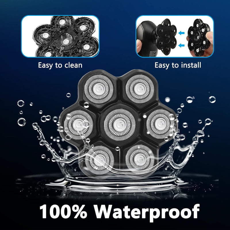 [Australia] - Magnetic 7D Head Shaver Replacement for Bald Men, Universal 7 Blades Floating Head for Electric Rotary Shaver, Razor Head with Brush Accessories 