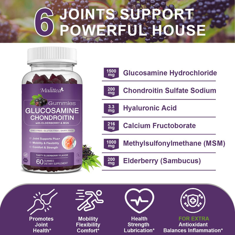 [Australia] - Glucosamine Chondroitin Gummies - Extra Strength Joint Support Supplement with MSM & Elderberry for Natural Joint, Antioxidant Immune Support for Adults, Men & Women-(2 Pack) 60 Count (Pack of 2) 