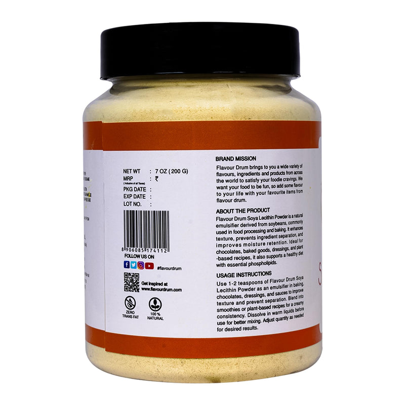 Flavour Drum SOYA Lecithin Powder (7oz / 200g) | Plant-Based Emulsifier for Baking, Chocolates & Cooking 7 oz (200 g)