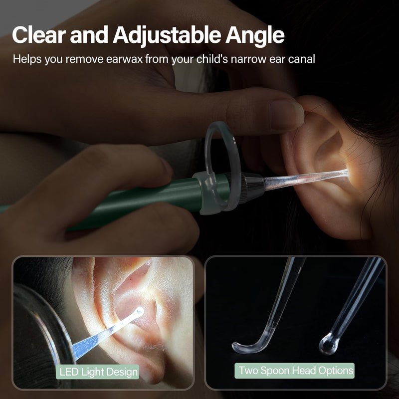 [Australia] - POZILAN Ear Cleaning Kit with LED Light - 15 Pack Ear Wax Removal Kit for Kids and Adults, Earwax Spoon Digger & Tweezers for Ear Cleaning Tool Present SetÔºàGreenÔºâ Green 