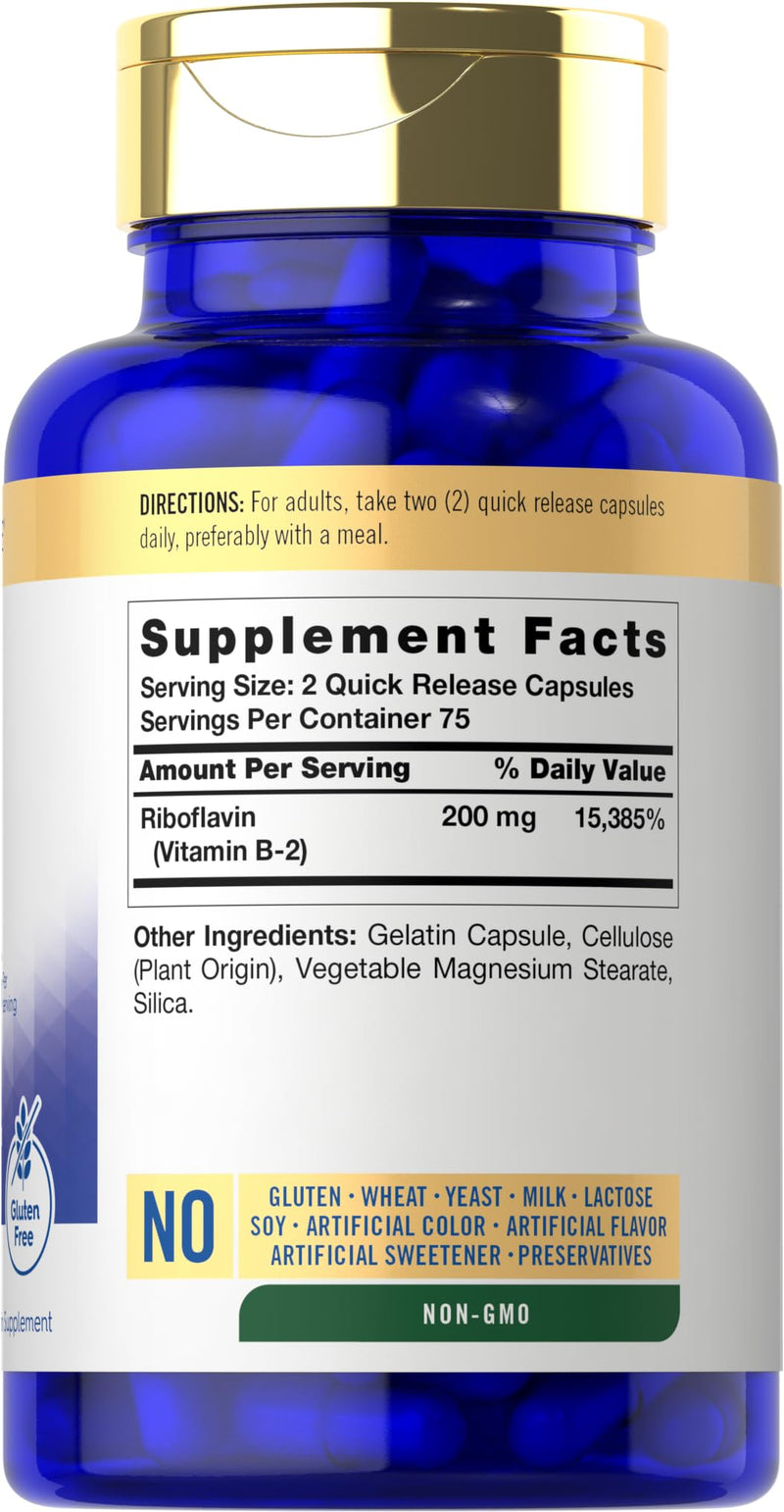 Carlyle Vitamin B2 200mg | 150 Count | Riboflavin | Non-GMO & Gluten Free Essential Supplement