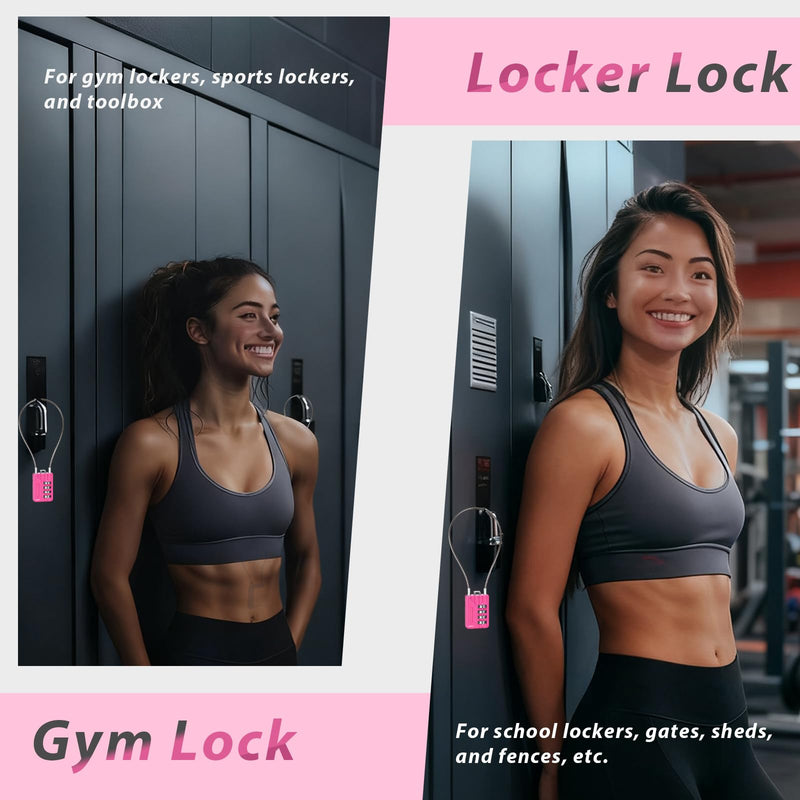 SEPOX® Resettable 4-Digit Padlock Bundle – 4-Pack Black 16cm & 12-Pack Pink 18cm for Gym, Travel & Storage
