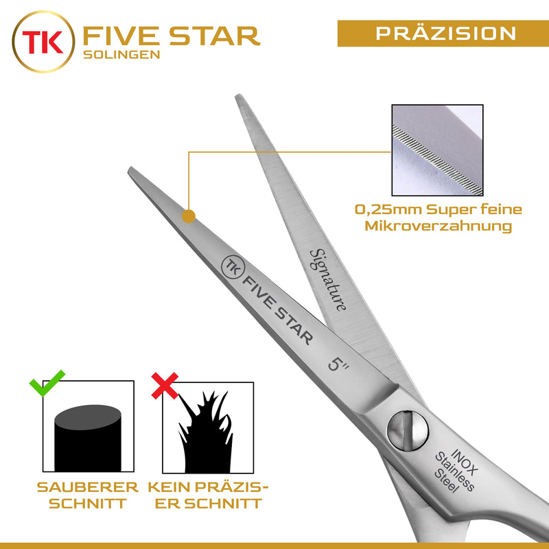[Australia] - TK FIVE STAR SOLINGEN® Professional 5 inch small sharp beard scissors, hair cutting scissors, hairdressing scissors for men, hairdressers, children, women, suitable for fine hair. Rustproof with micro-serration 