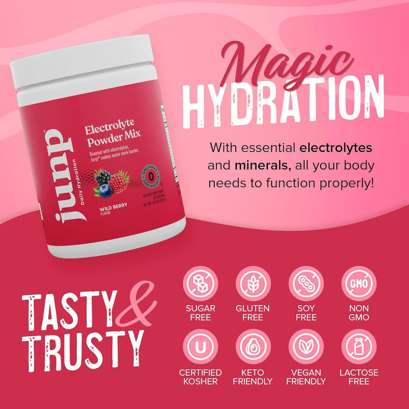 [Australia] - JUNP Electrolytes Powder No Sugar No Carbs, Wild Berry Fruit Flavor Keto Electrolyte Drink Mix - Potassium & Salt Hydration Powder Electrolytes, Zero Calorie Sugar Free Electrolyte Powder, 90 Servings 90 Servings (Pack of 1) 
