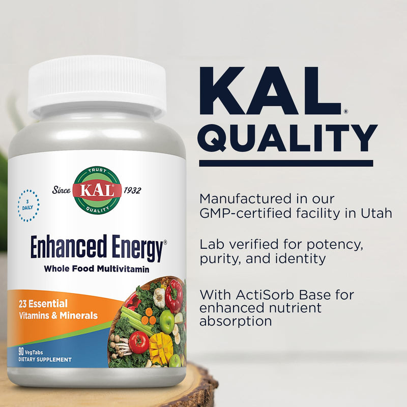 Kal Enhanced Energy, 90 Count | Cellular Energy & Daily Wellness Support, 23 Vitamins, Minerals, Superfoods & Digestive Enzymes, 30 Servings, Lab Verified