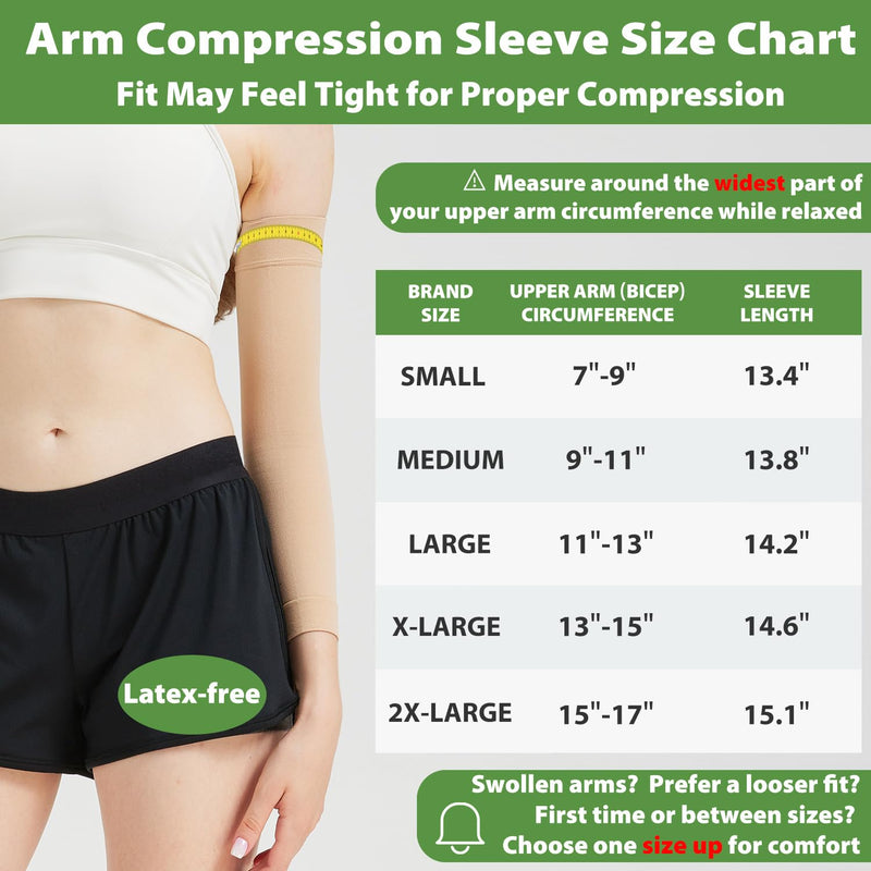 [Australia] - Compression Lymphedema Arm Sleeves for Women, 20-30 mmHg Full Arm Support for Swelling Recovery Circulation Beige Large 