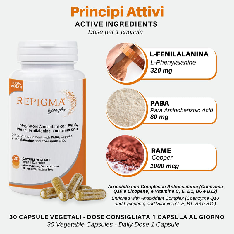 Repigma Lycomplex - Health Supplement to Support the Treatment of Vitiligo and White Spots on the Skin - Pack of 30 CPS