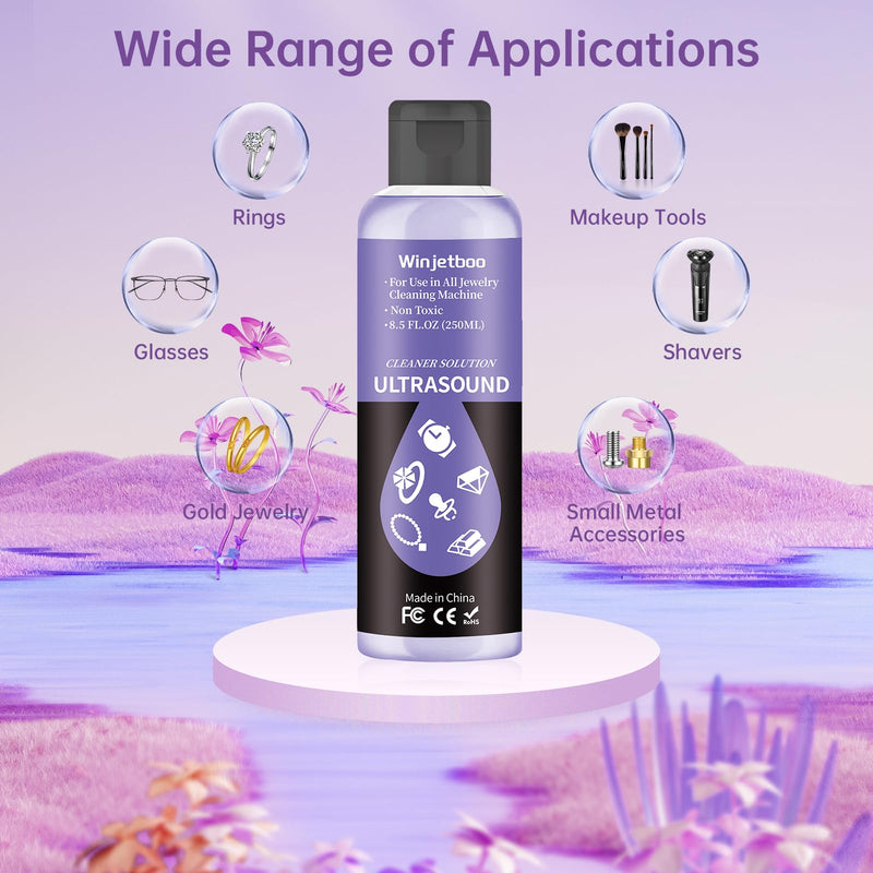 [Australia] - Ultrasound Jewelry Cleaner Solution, Use in All Ultrasound Jewelry Machines, Rings and Eyeglass, Performance Liquid Cleans Solution for Diamonds, Gold, Earrings, and Watch, 8.5 oz/250 ml Purple ( 250 Ml Jewelry Cleaner Solution） 