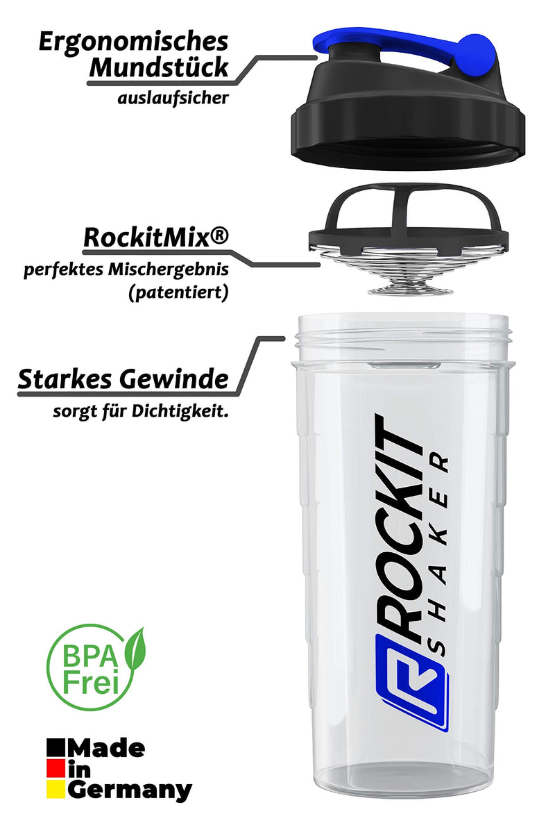 [Australia] - ROCKITZ 1000ml protein shaker & drinking bottle - guaranteed leak-proof - BPA free - patented mixing system - leisure and fitness protein shake bottle transparent | Blue 
