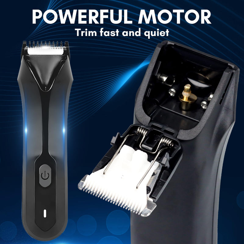 [Australia] - FAMILIFE Body Trimmer for Men, Ball Trimmer Men, Electric Groin & Pubic Hair Trimmers, Replaceable Ceramic Blade Heads, Waterproof Wet/Dry Use, Standing Recharge Dock, 90 Minutes Usage 