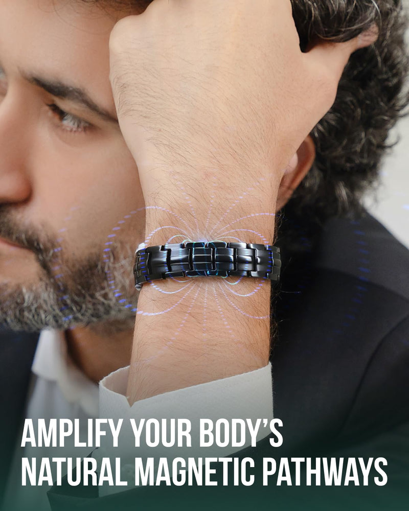 [Australia] - MagnetRX¬Æ Magnetic Bracelets for Men - EllipseMAX 5X Strength 5,000 Gauss Magnets - Designed in USA & Patent Pending - Premium Titanium Mens Magnetic Bracelet & Adjustable Length (Black) Black 5X Strength - EllipseMAX (5,000 Gauss) 