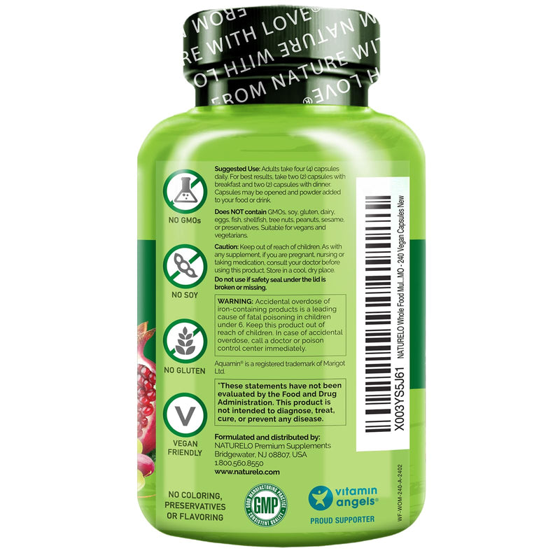 NATURELO Whole Food Multivitamin for Women - with Vitamins, Minerals, & Organic Extracts - Supplement for Energy and Heart Health - Non GMO - 240 Vegan Capsules 240 Count (Pack of 1)