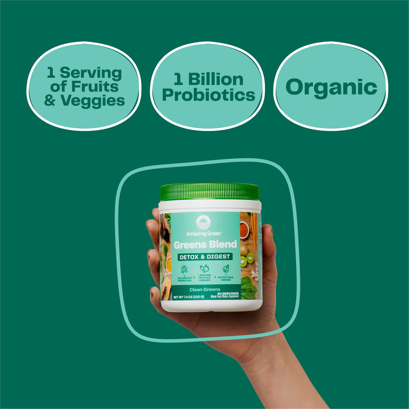 Amazing Grass Greens Blend Detox and Digest Clean Greens, 30 Servings Detox & Digest 7.4 Ounce (Pack of 1)