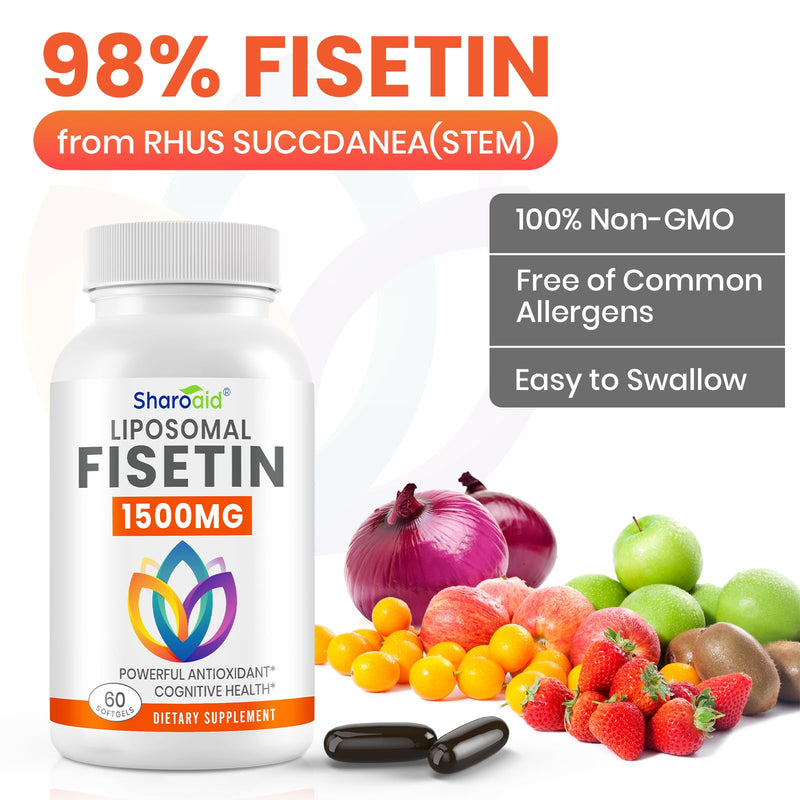 1500mg Fisetin Supplements - Powerful Absorption with Liposomal Delivery,98% Pure Fisetin,Polyphenol Antioxidant for Healthy Aging,Non-GMO - 1 Bottles, 60 Softgels for Adults 60 Count (Pack of 1)