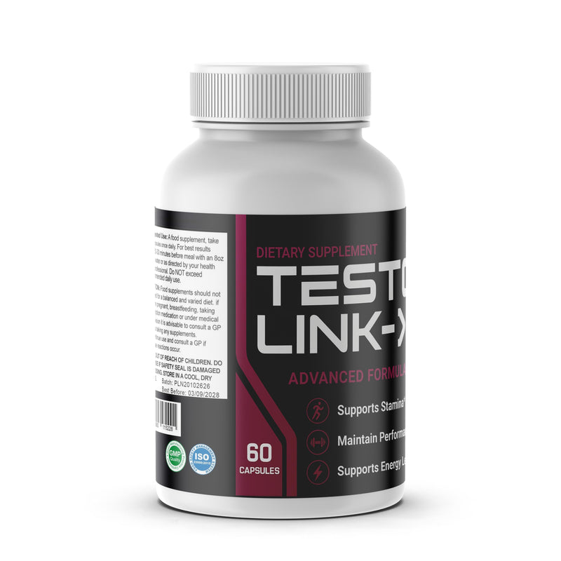 TestoLink Testosterone Support – 60 Capsules – Natural Testosterone Booster for Men – Energy, Strength, Stamina & Muscle Health – Vitality & Performance Supplement – UK Made