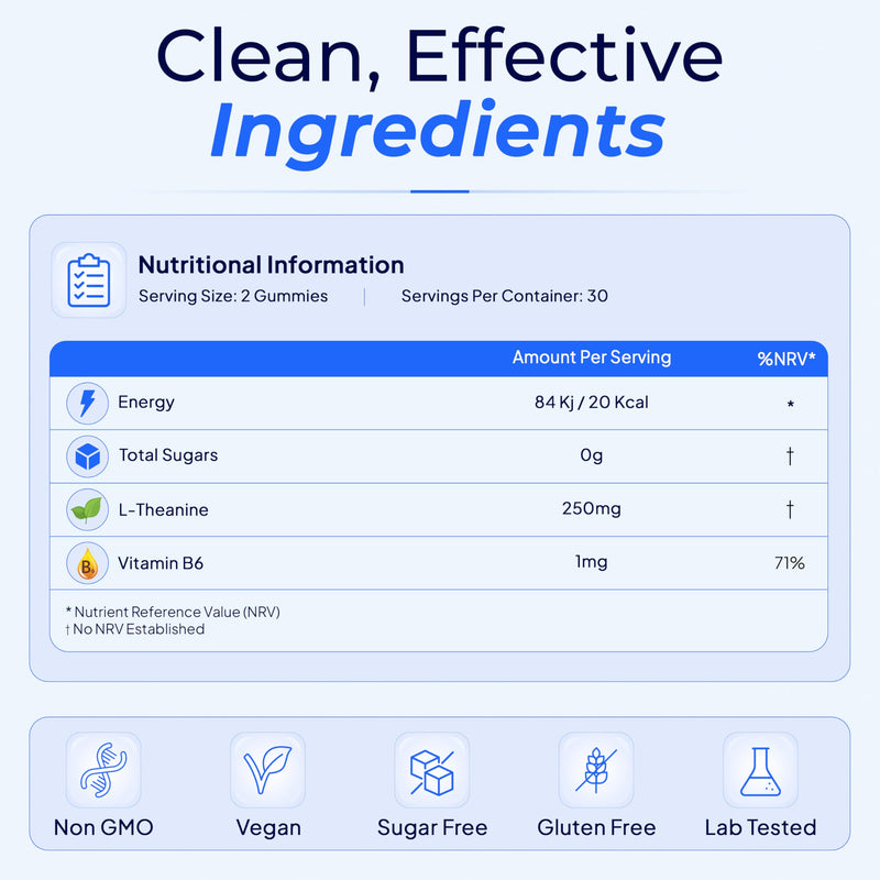 L Theanine Gummies for Calm Focus & Mental Balance with Vitamin B6 – 250 mg L Theanine per Serving, Delicious Mixed Berry Flavour, 60 Vegan Gummies – GUMEEZ