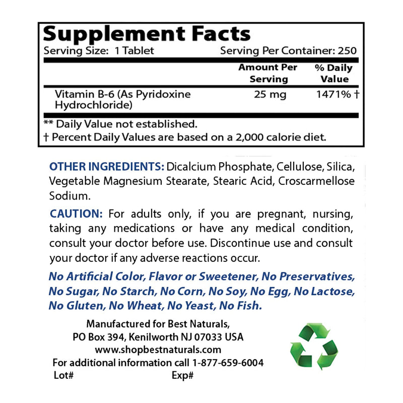 Best Naturals Vitamin B2 (Riboflavin) 400mg & Vitamin B-6 25 Mg