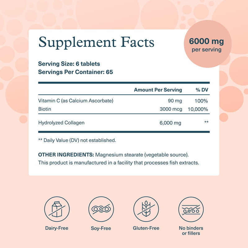Youtheory Collagen + Biotin - Advanced Collagen Supplement - with Hydrolyzed Peptides, Vitamin C & Vitamin B - Supports Hair Growth, Nail Health & Anti-Aging* - 390 Tablets