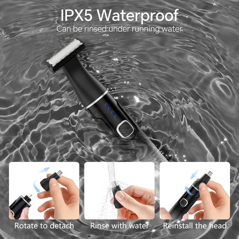 [Australia] - RUIM Nose Hair Trimmer for Men, 3-in-1 Painless Eyebrow & Body Groomer, Waterproof Electric Razor for Ear, Beard Stubble and Sensitive Areas, 360° Rotation, USB-C 