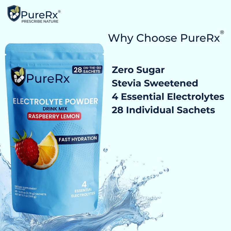Electrolyte Powder Sachets | 28 Sachets | Raspberry & Lemon | Electrolytes with Sodium, Potassium, Magnesium & Calcium | Daily Hydration Support