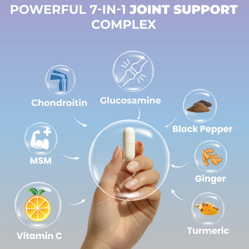 Glucosamine and Chondroitin High Strength Complex with Vitamin C, MSM, Turmeric, Ginger, Black Pepper | 120 Capsules - 2 Month Supply | Joint & Bone Support | UK Made by Shivay Herbals 120 count (Pack of 1)
