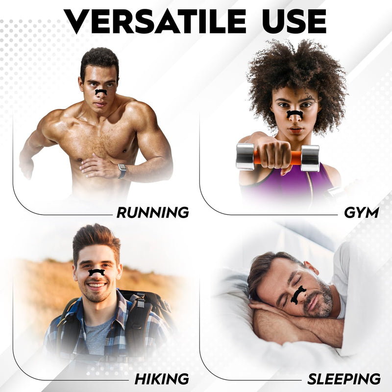 [Australia] - Performance Nose Strips for Breathing (90 Count) - Oil & Sweat Proof Adhesive - Athletic Nasal Strips for Snoring & Sleeping - Black, Extra Strength, Wide Body, Universal Fit 