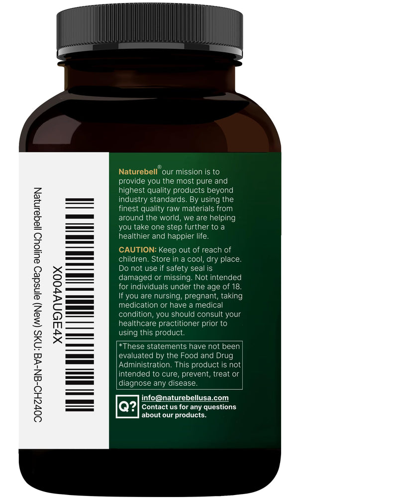[Australia] - NatureBell Choline Supplements 500mg with Omega-3 Fatty Acids, 240 Capsules | High Potency Choline Bitartrate ‚Äì Prenatal Support During Pregnancy ‚Äì Promotes Energy, Liver, Brain, & Cognitive Health 