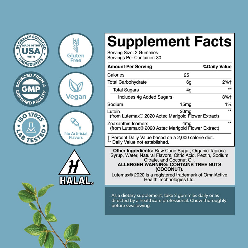 [Australia] - Zeaxanthin Plus Lutein Gummies for Adults - Potent Lutein Eye Vitamins for Vision and Blue Light Protection - Daily Gummy Lutein Eye Health Supplements for Adults Dry Eyes and Eye Strain Support 60ct 60 Count (Pack of 1) 