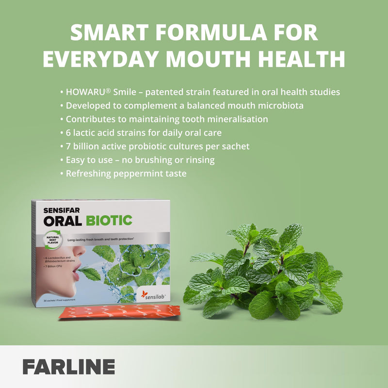 Oral Probiotics for Teeth and Gum Support, 7 Billion CFU with Howaru Smile, Xylitol and Chicory Inulin, Fresh Breath, 30 Sachets by Sensilab