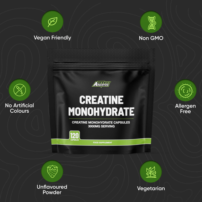 Freak Athletics Creatine Monohydrate Capsules - 3000mg Per Serving, 120 Capsules, 100% Pure Creatine for Strength, Power & Muscle Performance, Easy to Swallow Capsule | 4 Capsules Per Serving 1 count (Pack of 120)