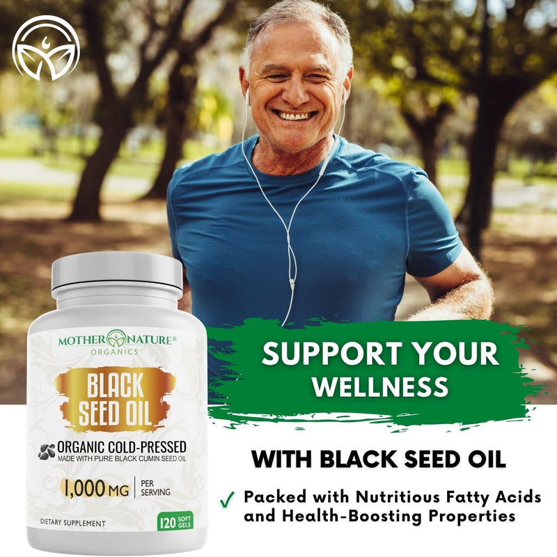 [Australia] - Black Seed Oil Capsules - 120 count (ORGANIC, non-GMO Liquid) Premium Cold Pressed Black Cumin Seed Oil - 500mg each, 1000mg Per Serving w/Omega 3,6, 9 