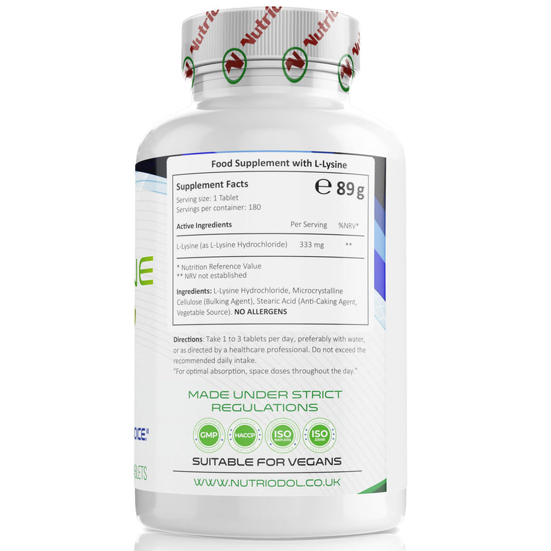 L-Lysine 1000mg – 180 Small Vegan Tablets | | 333mg Per Tablet | Essential Amino Acid for Protein Synthesis & Normal Collagen Formation | 2-Month Supply | Easy to Swallow (Pack of 3) 180 count (Pack of 3)