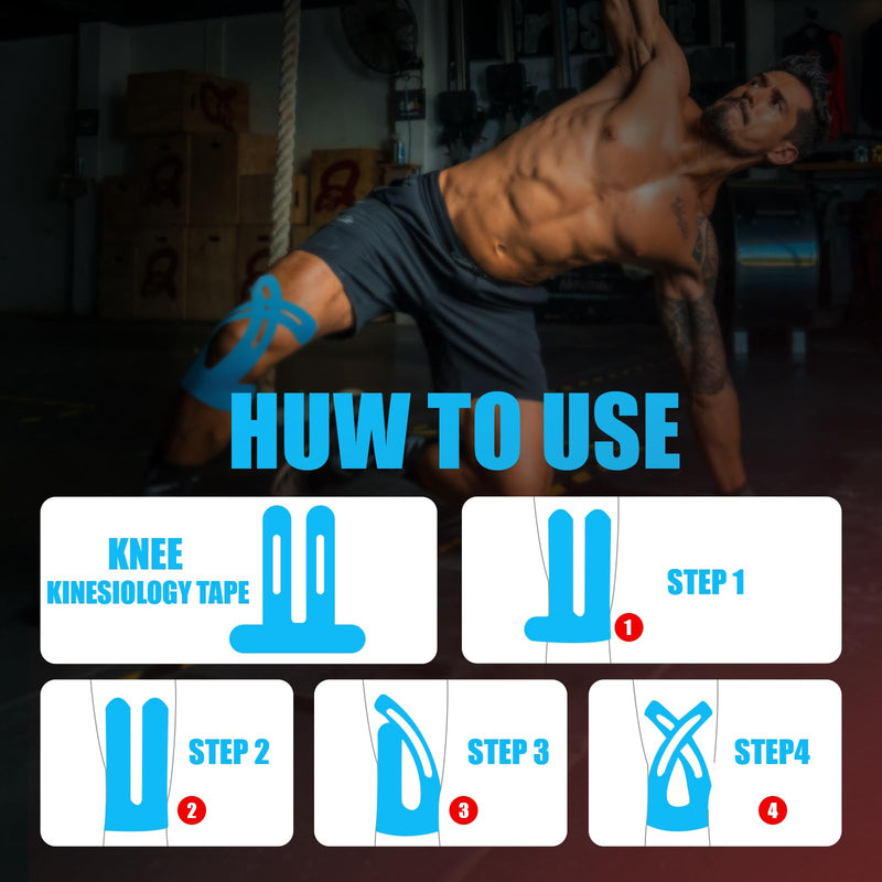 Precut Kinesiology Tape for Knees,10 PCS Waterproof & Breathable Knee Support Tape, Elastic Knee Support & Stability - Athlete-Level Protection - Hypoallergenic Latex-Free (Blue) Blue