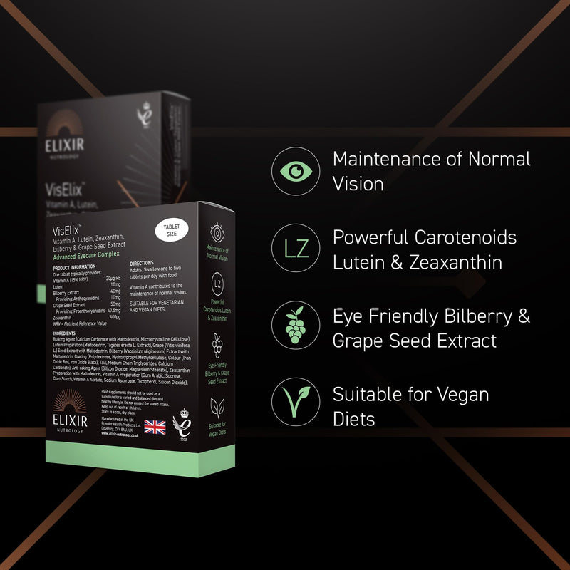 Eye Health & Vision Support | Helps Maintain Normal Vision & Visual Comfort | Lutein, Zeaxanthin & Vitamin A | With Bilberry & Grape Seed Extract | Daily Antioxidant Eye Support | 30 Tablets | UK Made