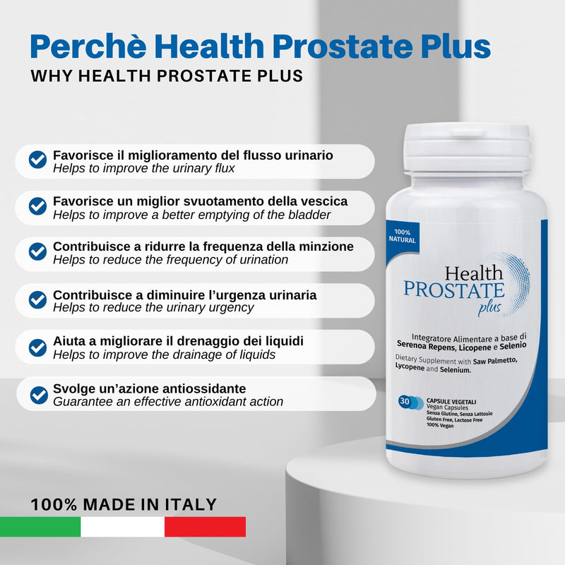 [Australia] - Health Prostate Plus - dietary supplement for prostate and urinary tract with Serenoa Repens, lycopene and selenium - pack of 30 vegetable capsules (without titanium dioxide and other dyes) 